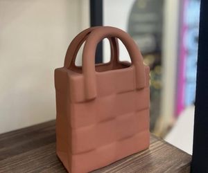 Ваза керамика сумочка розовый