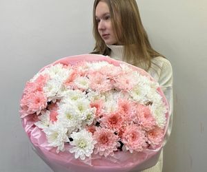 Букет "Красное солнце" с пышной хризантемой