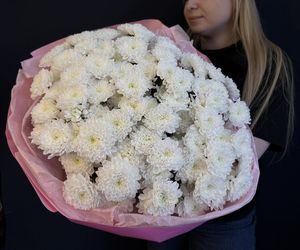 Моно букет из 15 белых хризантем