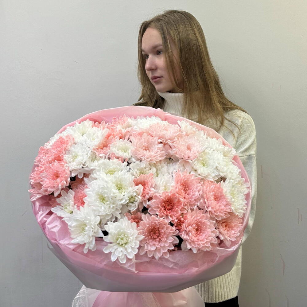 Букет "Красное солнце" с пышной хризантемой